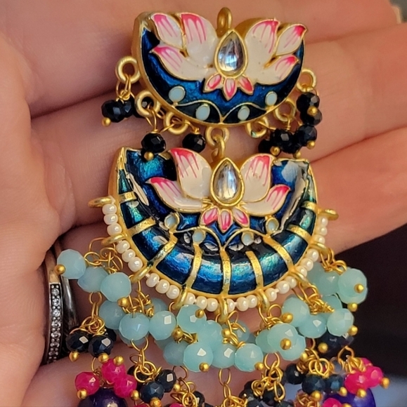 Bold Meena Handpainted Cloisonne Style Cluster Earrings - Picture 4 of 5